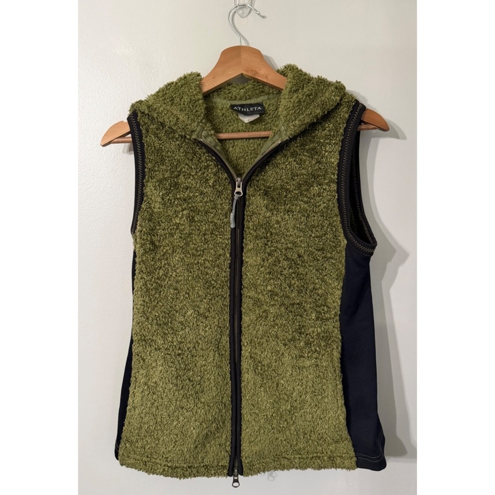 ATHLETA Vest Teddy Bear Polyester Stretch Full Zip Hooded Women's Size Medium